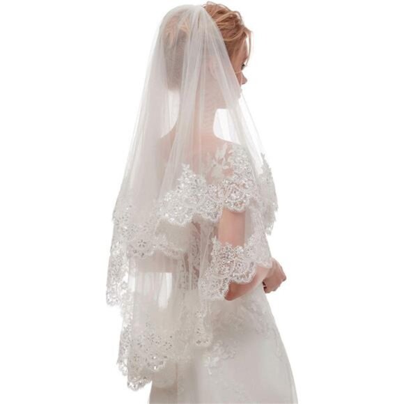 Women\'s Short 2 Tier Wedding Bridal Veil With Comb L24 main image 5